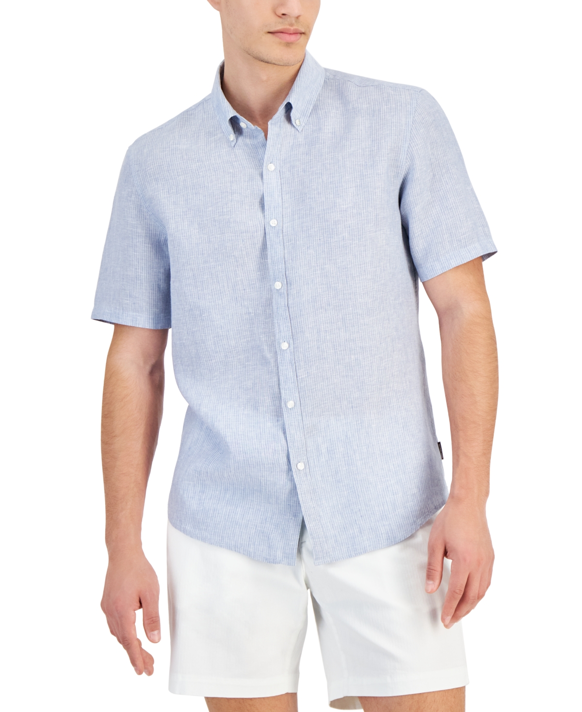 Men's Slim-Fit Stripe Button-Down Linen Shirt - Chambray