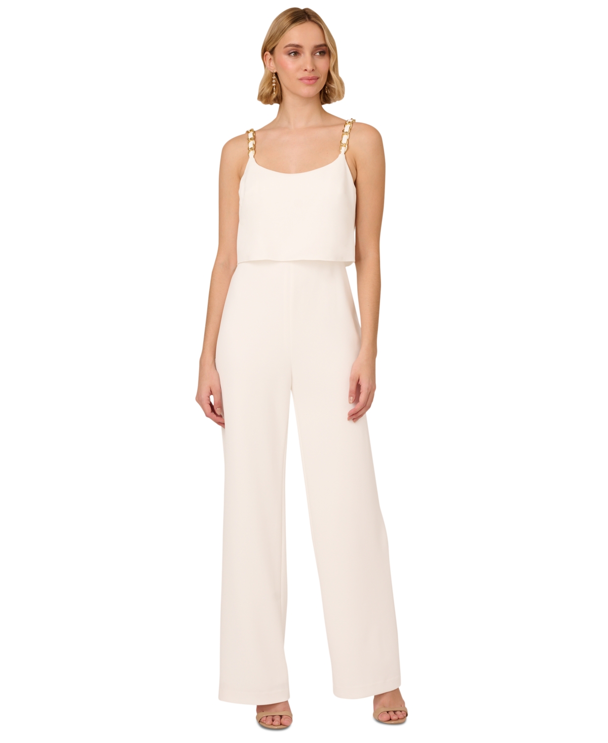 Shop Adrianna Papell Women's Crepe Chain-strap Jumpsuit In Ivory