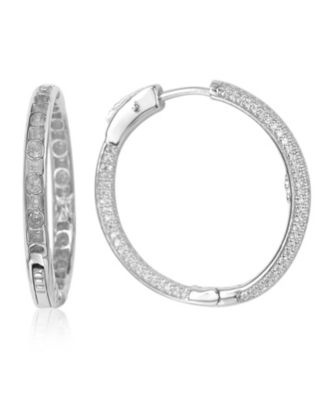 Suzy Levian Sterling Silver Cubic Zirconia Pave Round Classic Hoop Earrings