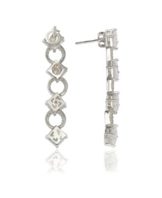 Suzy Levian Sterling Silver Cubic Zirconia Asscher-cut and Circle Long Dangle Earrings