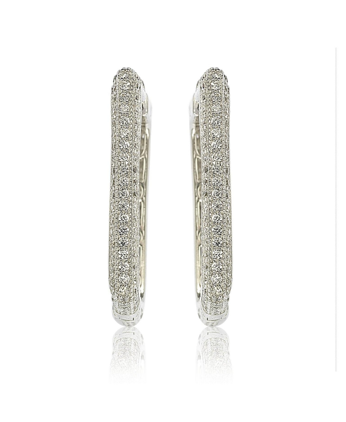 Suzy Levian Sterling Silver Cubic Zirconia Pave Square Modern Hoop Earrings - White