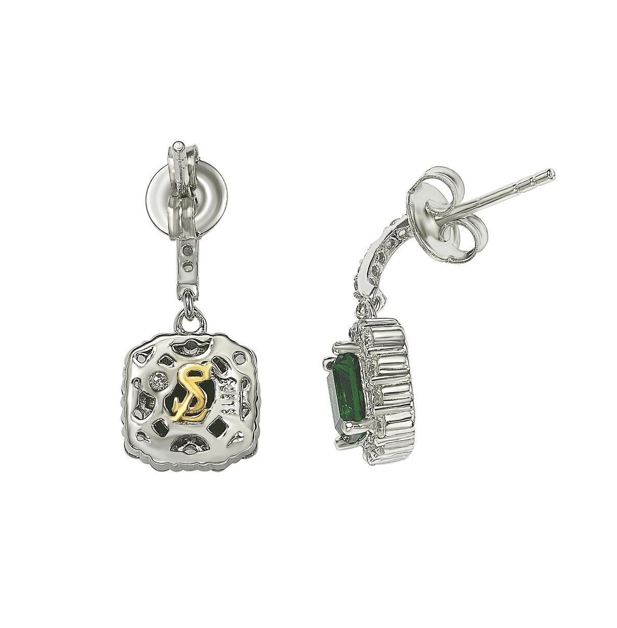 Suzy Levian New York Suzy Levian Sterling Silver Cubic Zirconia Halo Asscher-cut Dangle Earrings