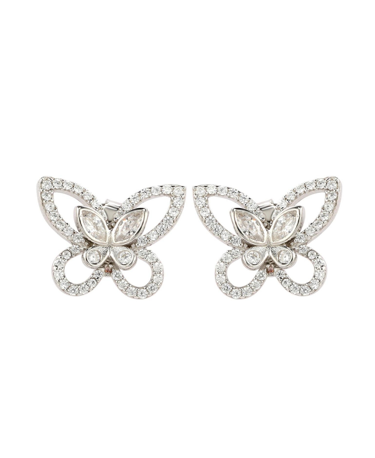 Suzy Levian Sterling Silver Cubic Zirconia Art-Deco Butterfly Stud Earrings - White
