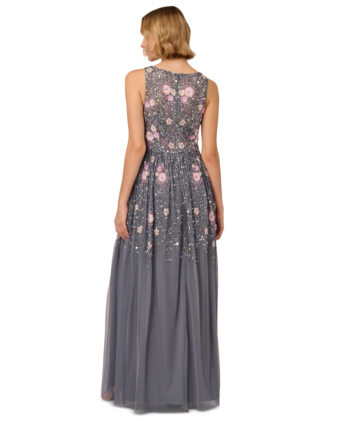 Shop Adrianna Papell Women's Floral Embellished V-neck Gown In Dusty Blue