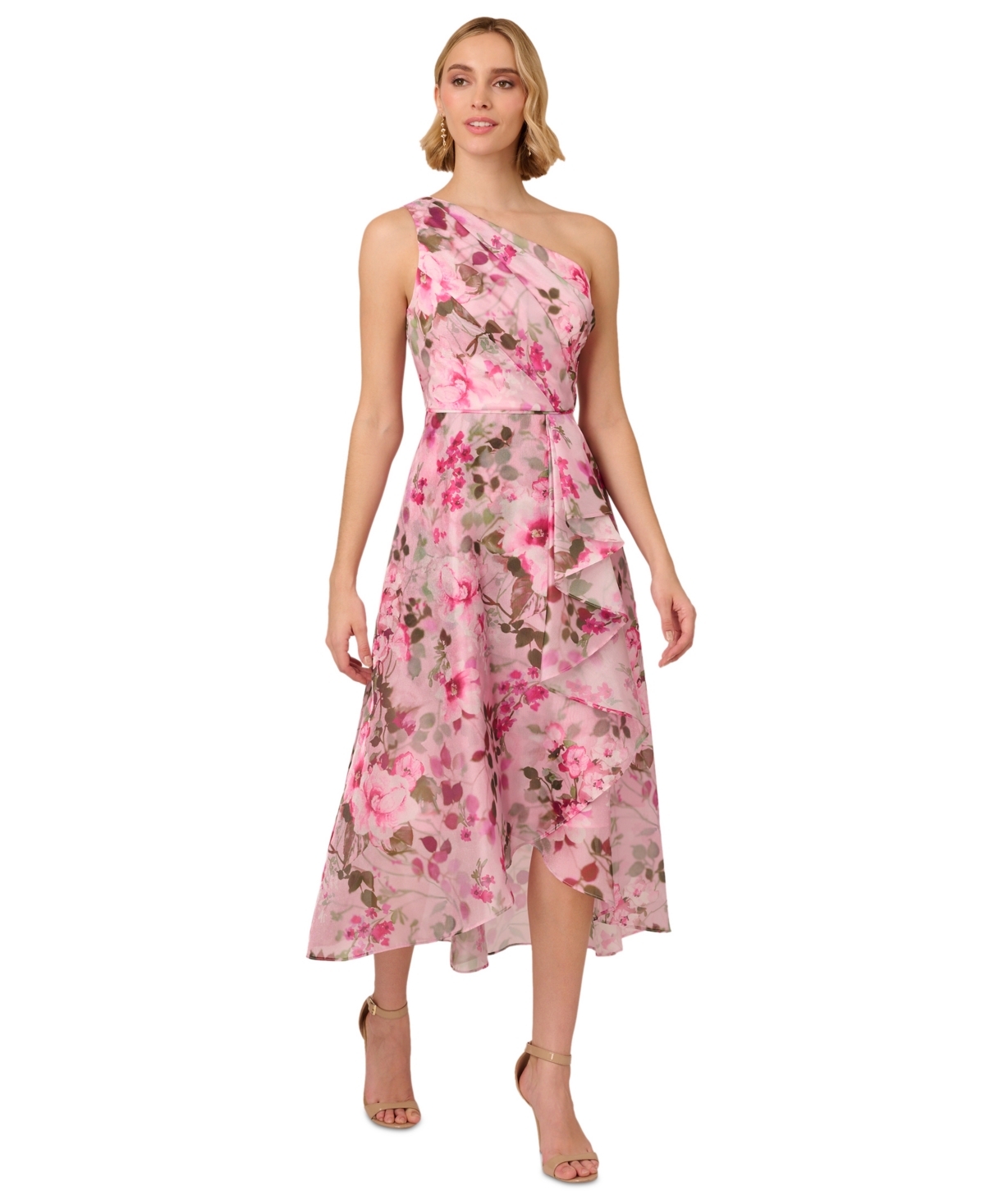 Women's Printed One-Shoulder High-Low Dress - Pink Multi