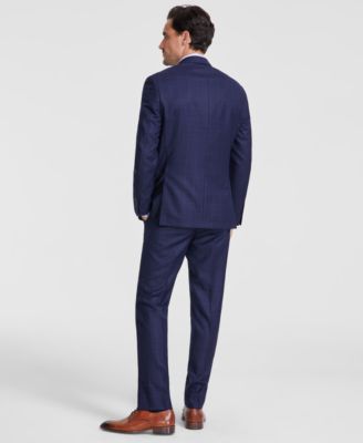 Michael Kors Mens Classic Fit Plaid Wool Blend Stretch Suit In Midnight
