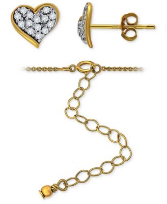 2-Pc. Set Cubic Zirconia Heart Cluster Pendant Necklace & Matching Stud Earrings in 18k Gold-Plated Sterling Silver, Created for Macy's