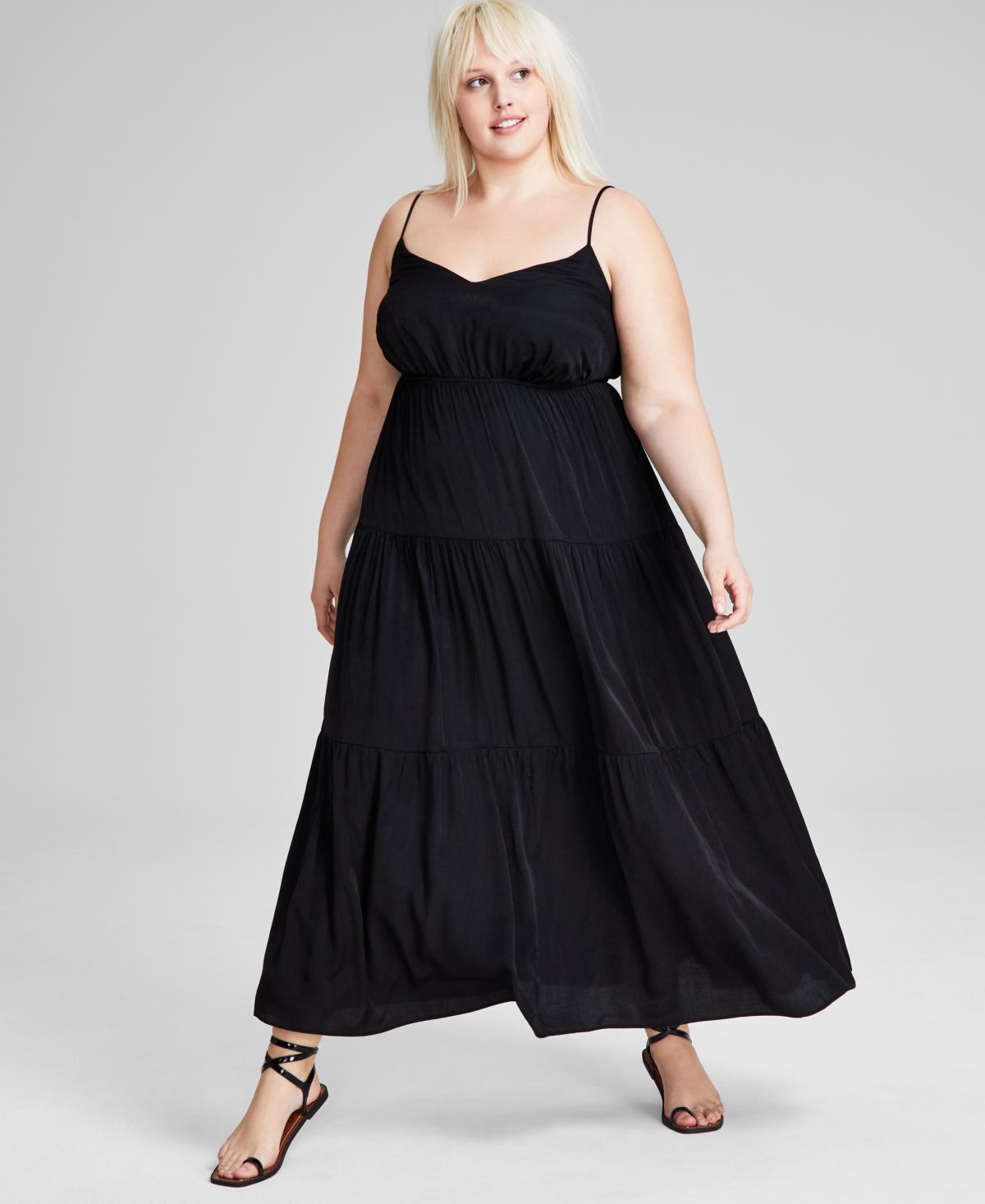 Shop And Now This Trendy Plus Size Tiered Maxi Dress In Black
