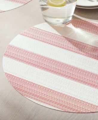 Basics Cabana Stripe Indoor/Outdoor Placemats 4-Pack Set, Reversible, 15" Round