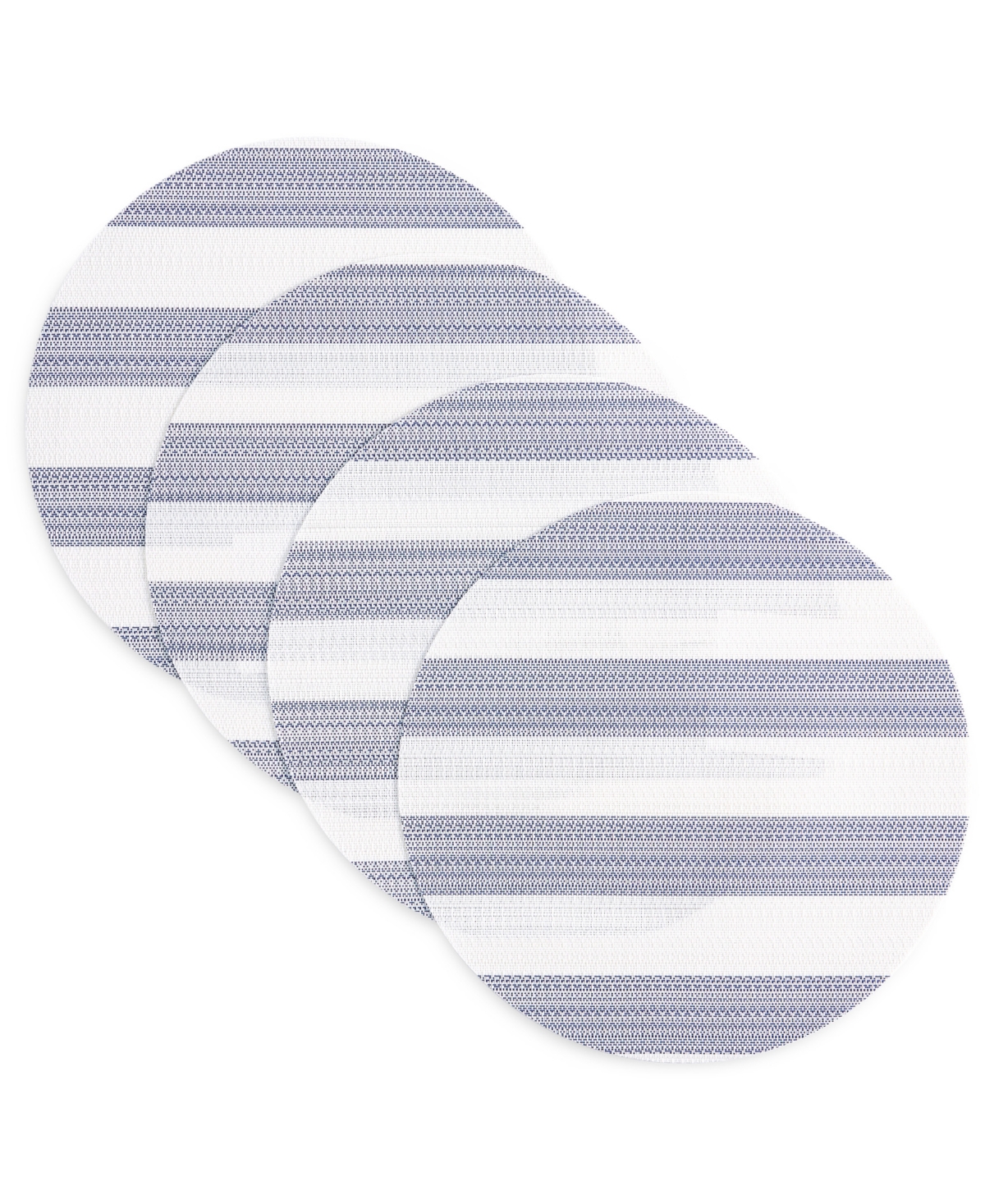 Shop Town & Country Living Basics Cabana Stripe Indoor/outdoor Placemats 4-pack Set, Reversible, 15" Round In Navy Blue,white