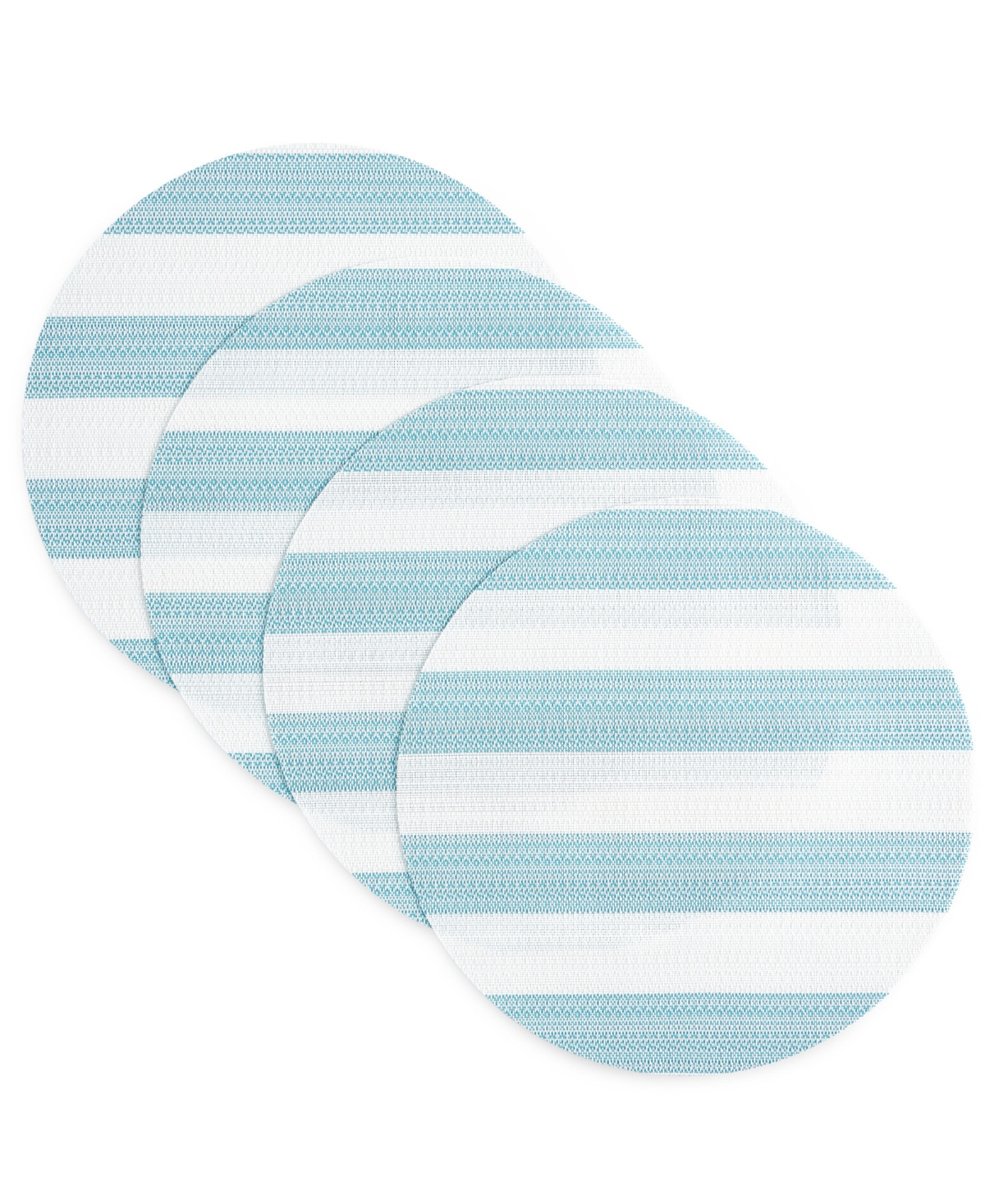 Shop Town & Country Living Basics Cabana Stripe Indoor/outdoor Placemats 4-pack Set, Reversible, 15" Round In Teal Blue,white