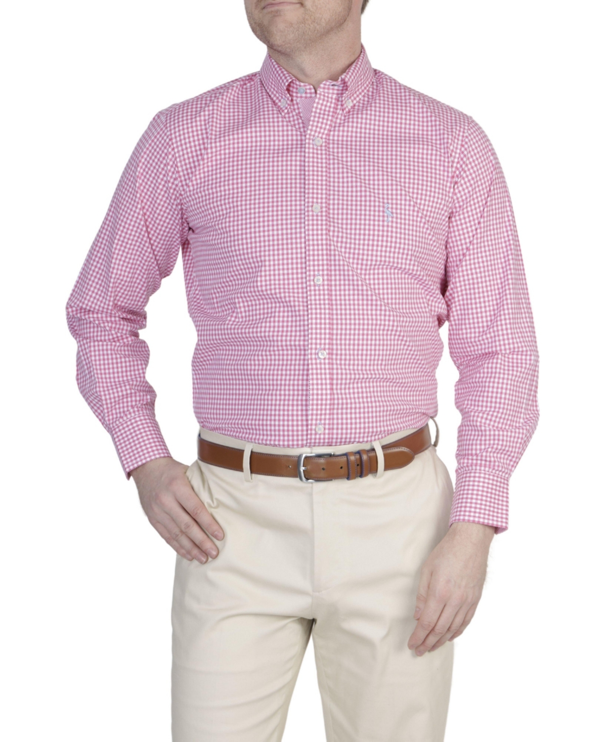 TAILORBYRD MINI GINGHAM COTTON STRETCH LONG SLEEVE SHIRT
