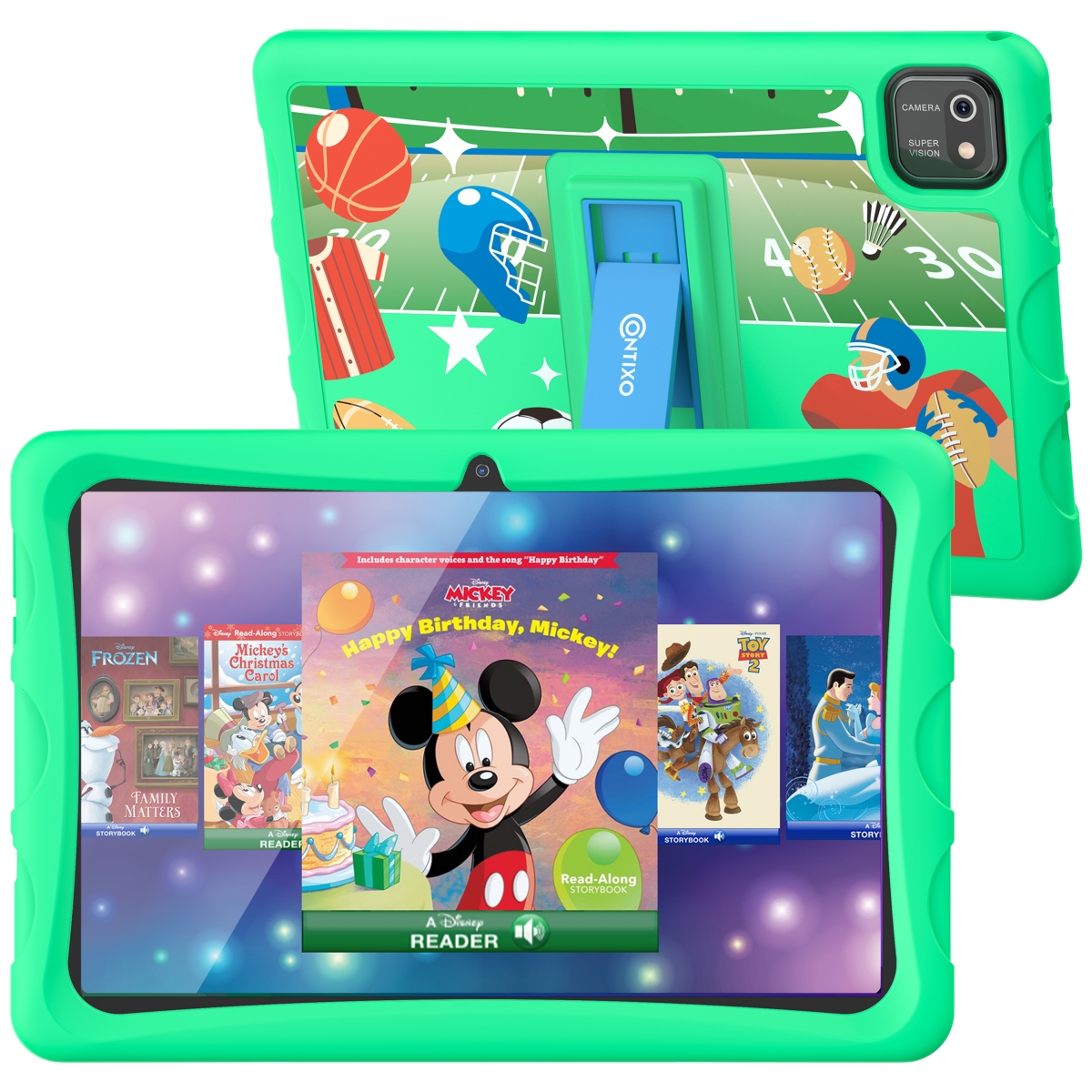 Contixo Android Kids Tablet 64GB, (2024 Model) Includes 80+ Disney Storybooks, Kid-Proof Case