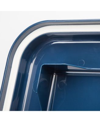 USA 30 Lbs / 33 Qt WeatherPro Airtight Pet Food Storage Container with Attachable Casters, For Dog Cat Bird and Other Pet Food Storage Bin, Keep Fresh, Translucent Body, Easy Mobility, Navy