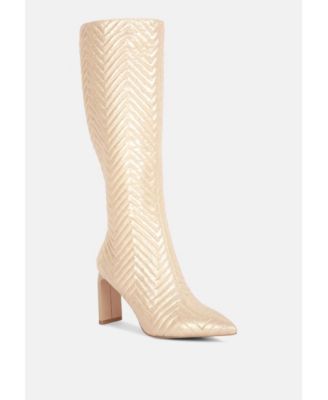 Womens Prinkles Quilted Italian Block Heel Calf Boots