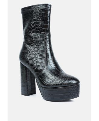 Womens Feral High Heeled Croc Pattern Ankle Boot