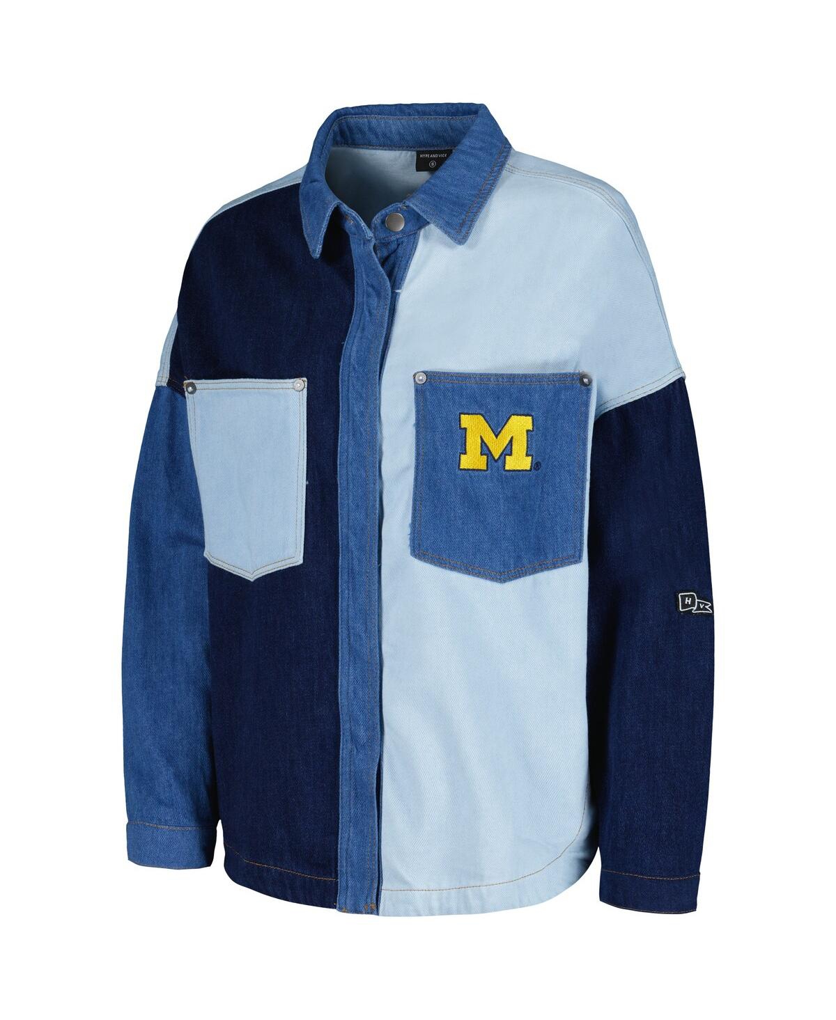 Shop Hype And Vice Women's  Denim Michigan Wolverines Multi-hit Hometown Full-snap Jacket