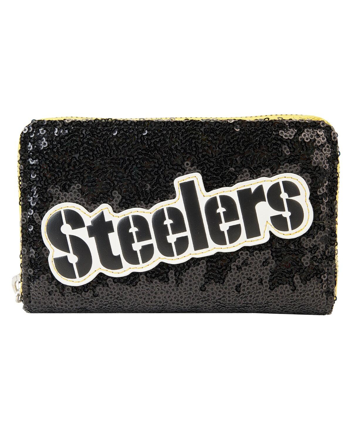 Women's Loungefly Pittsburgh Steelers Sequin Zip-Around Wallet - Black