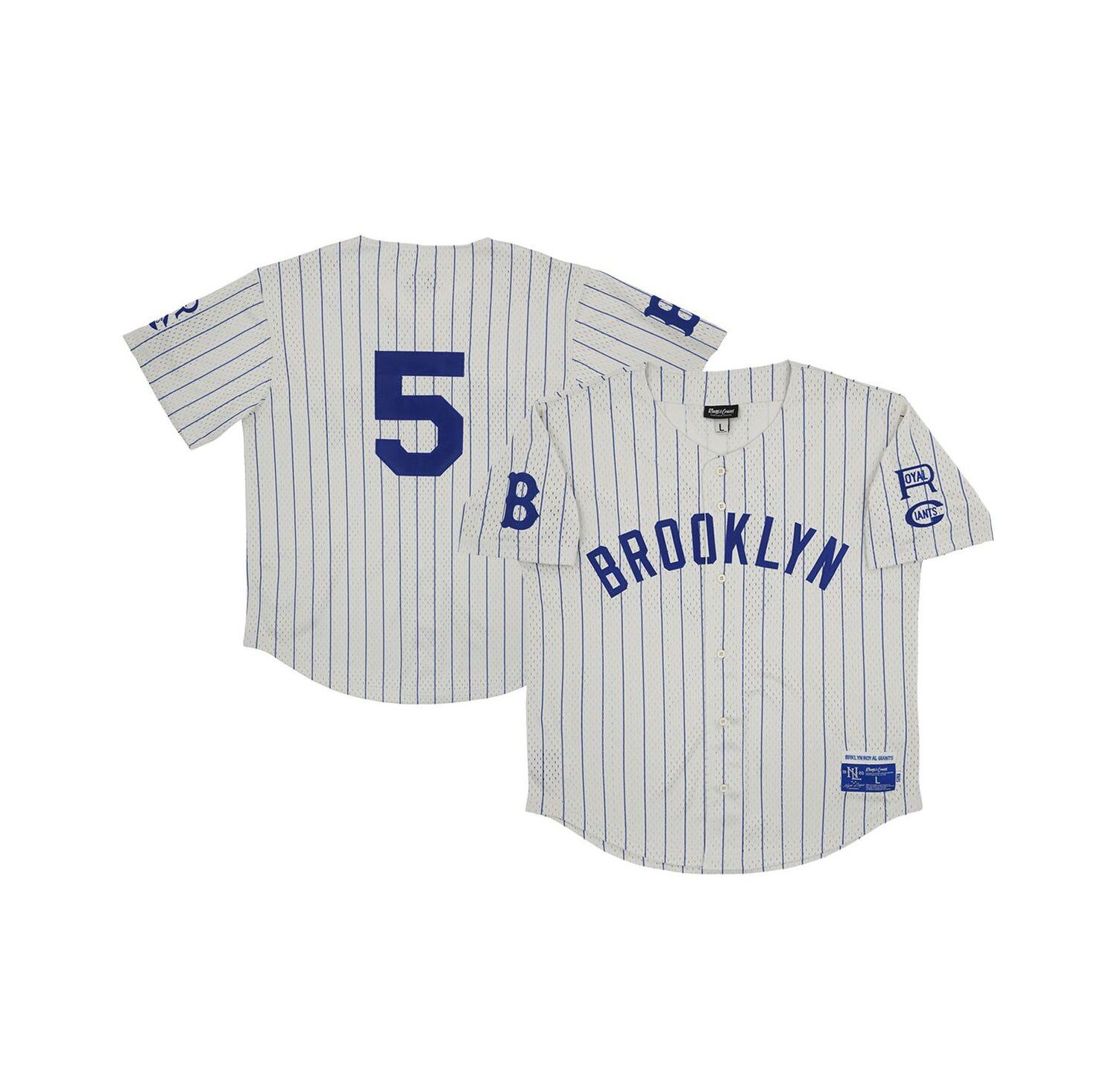Men's #5 Cream Distressed Brooklyn Royal Giants Mesh Button-Down Replica Jersey
