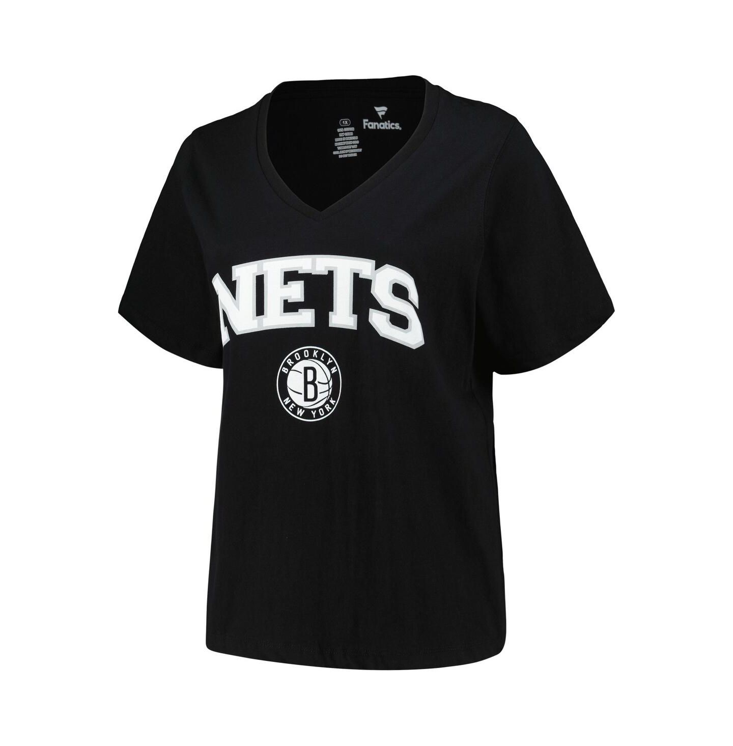 Женская футболка Profile Black Brooklyn Nets Plus Size Arch Over Logo V-Neck — фото 3