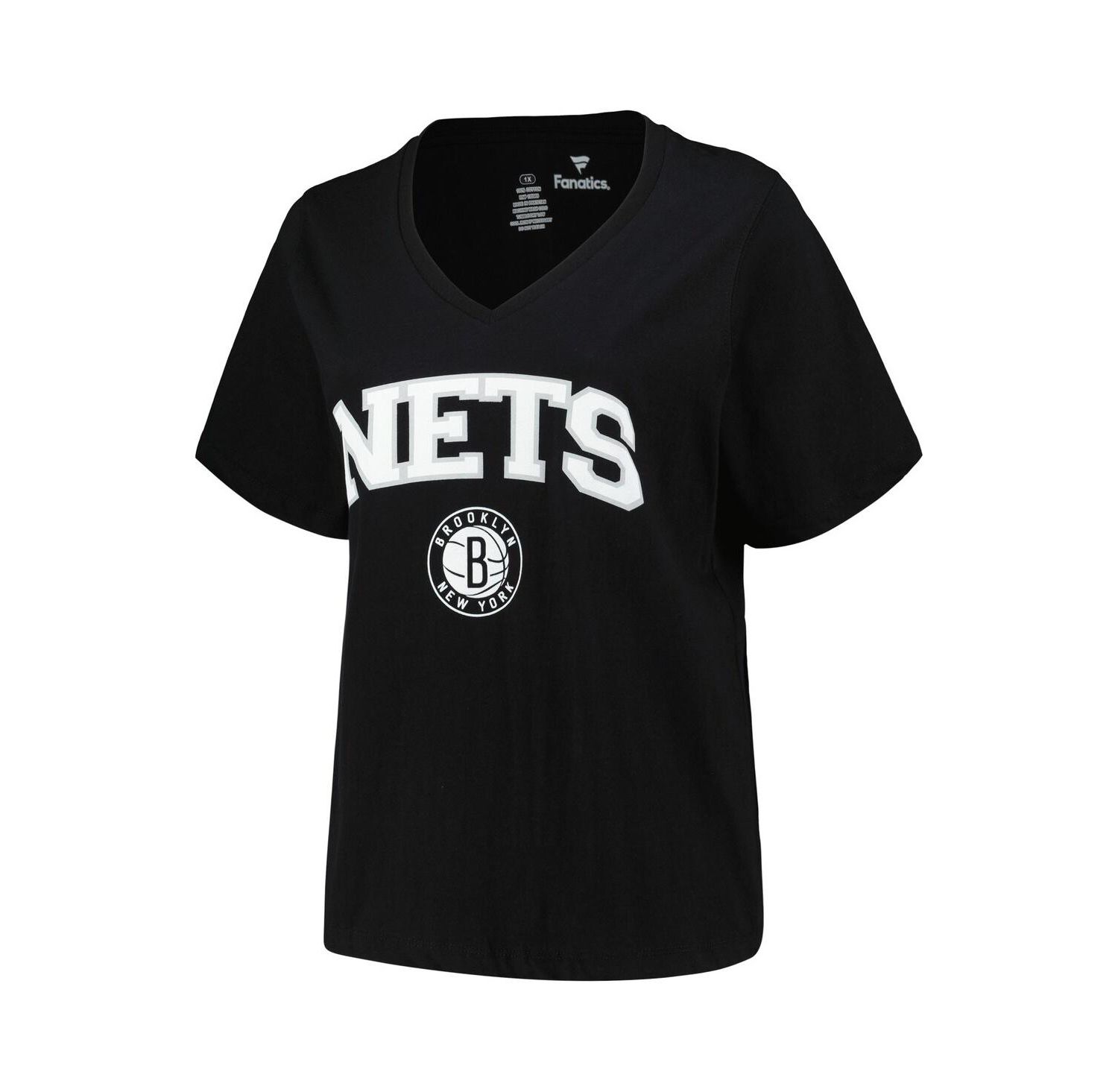 Women's Black Brooklyn Nets Plus Size Arch Over Logo V-Neck T-shirt