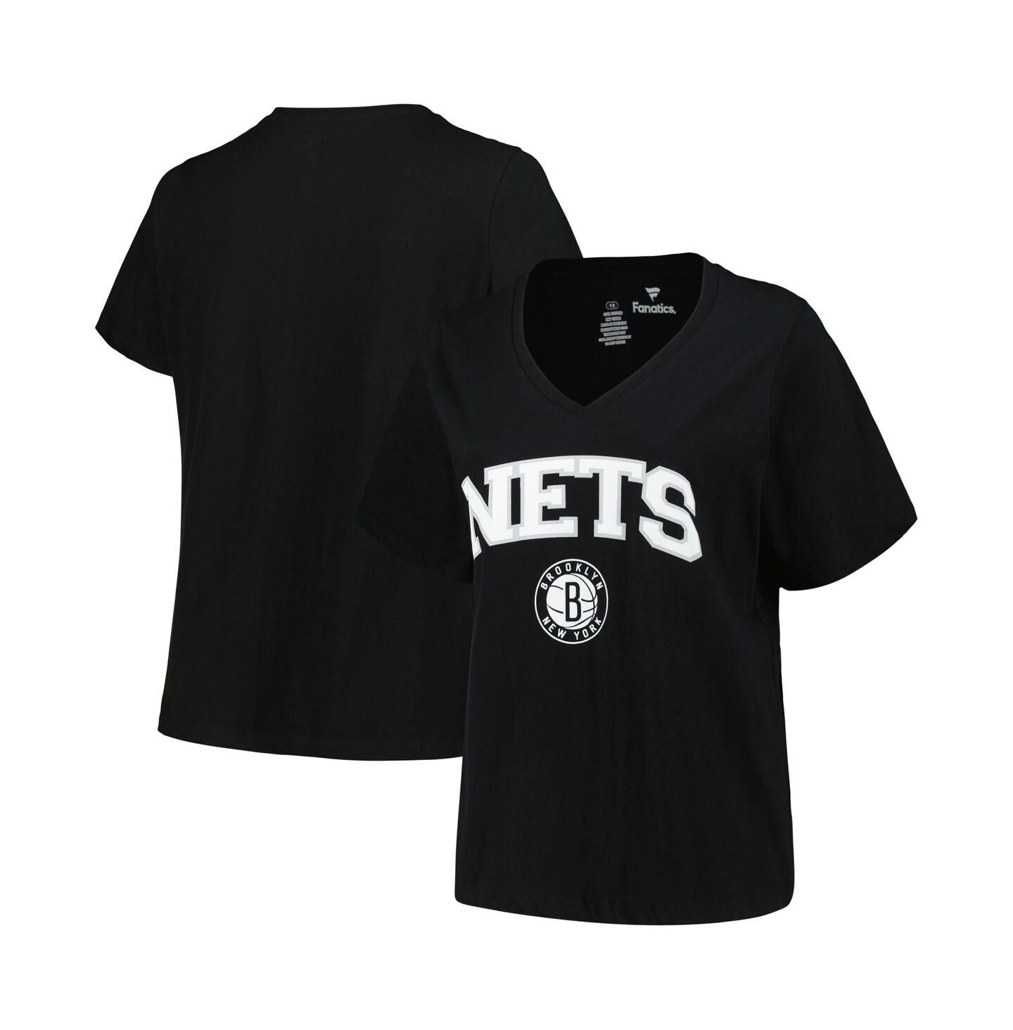 Женская футболка Profile Black Brooklyn Nets Plus Size Arch Over Logo V-Neck — фото 1