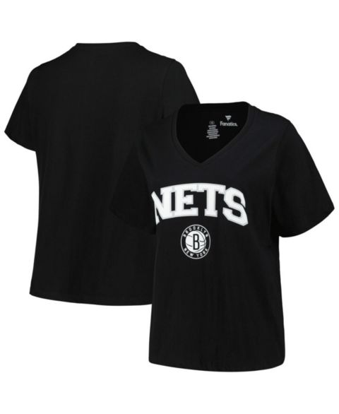 Женская футболка Profile Black Brooklyn Nets Plus Size Arch Over Logo V-Neck