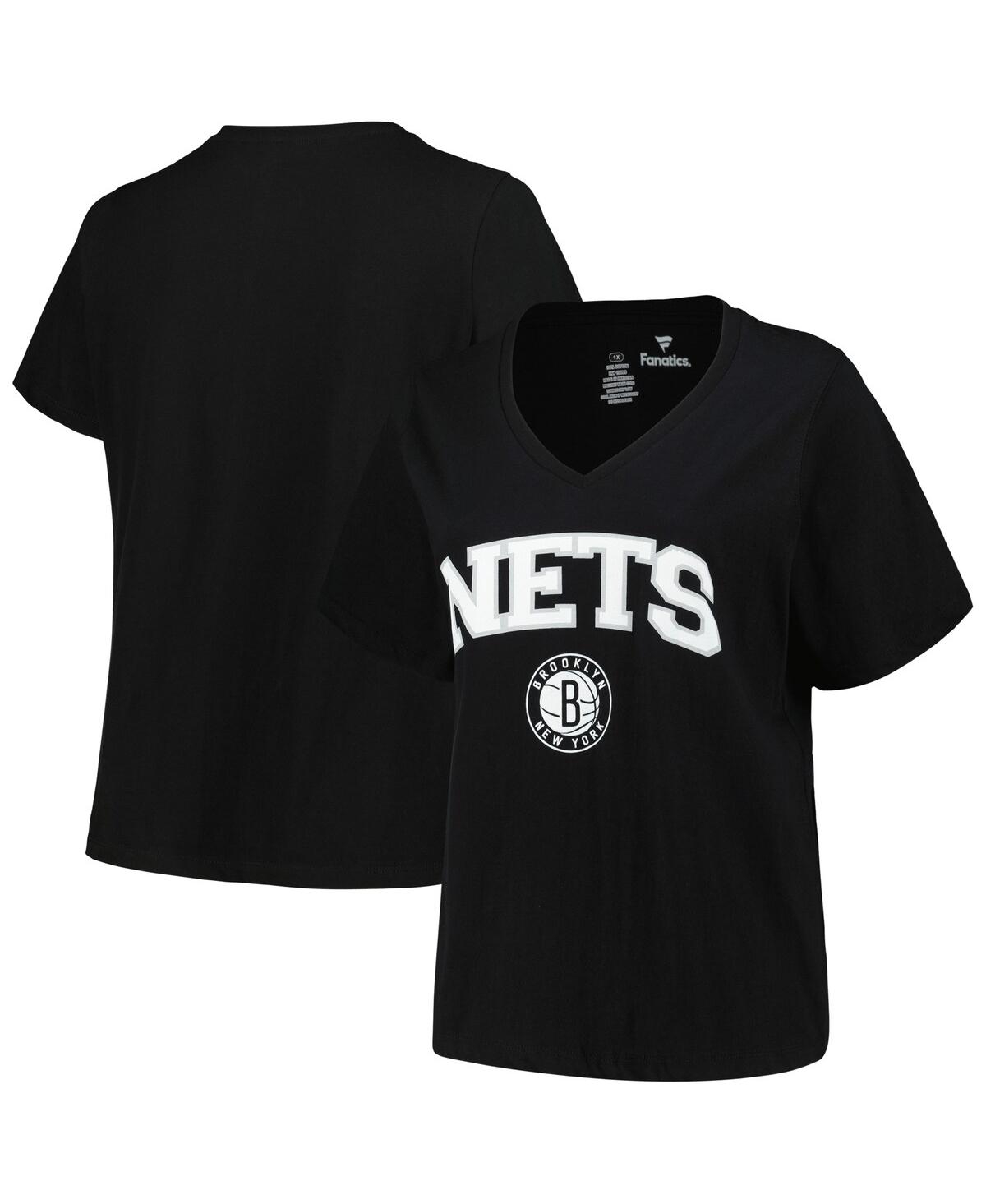 Shop Profile Women's  Black Brooklyn Nets Plus Size Arch Over Logo V-neck T-shirt
