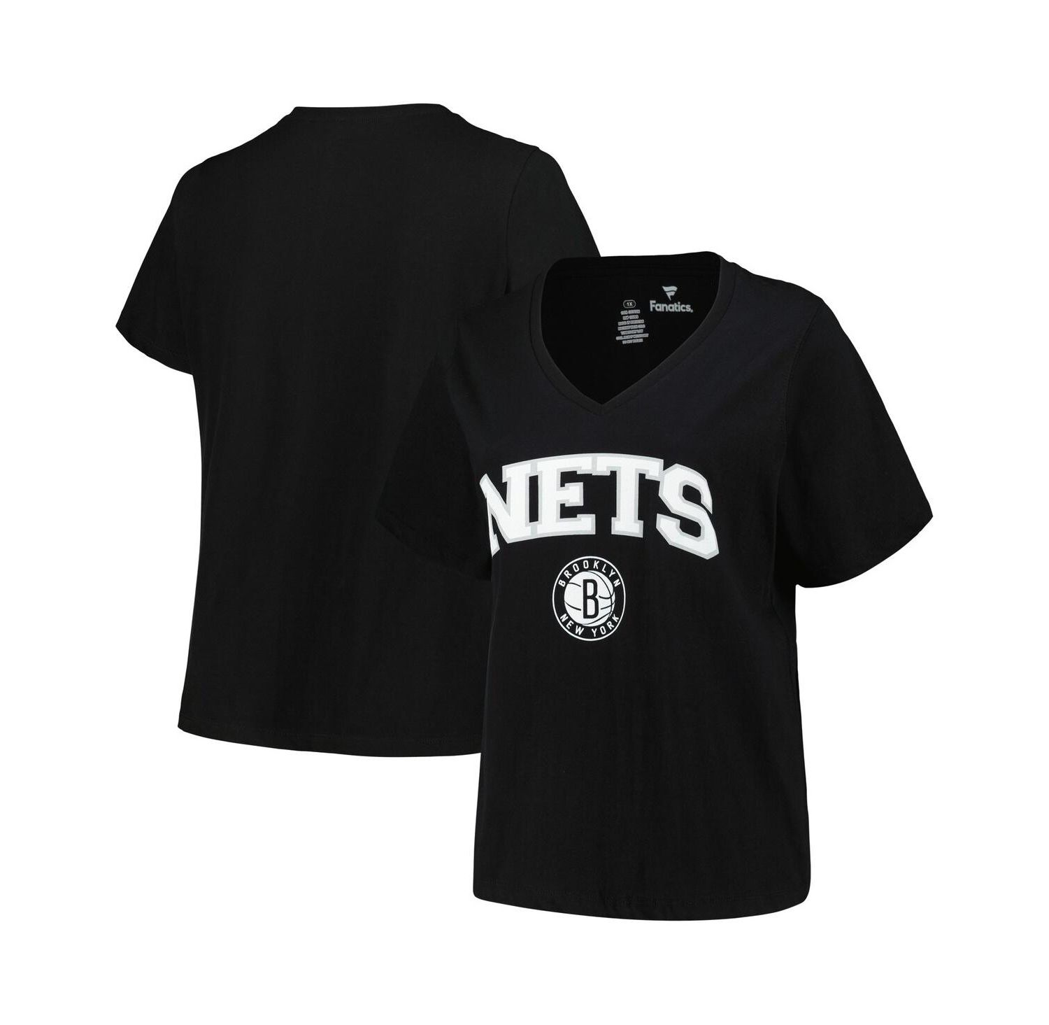 Women's Black Brooklyn Nets Plus Size Arch Over Logo V-Neck T-shirt