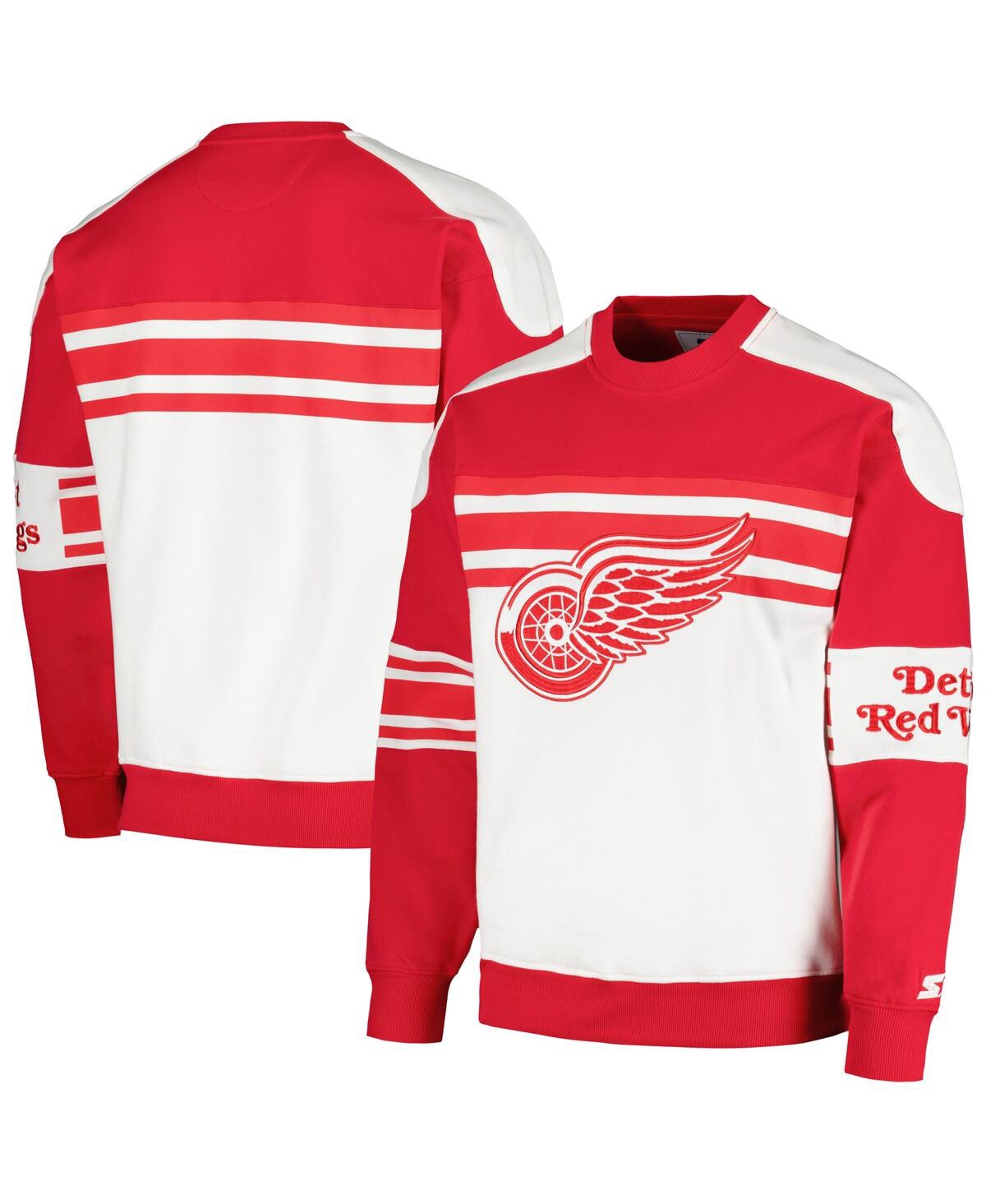 Shop Starter Men's  White Detroit Red Wings Defense Fleece Crewneck Pullover Sweatshirt