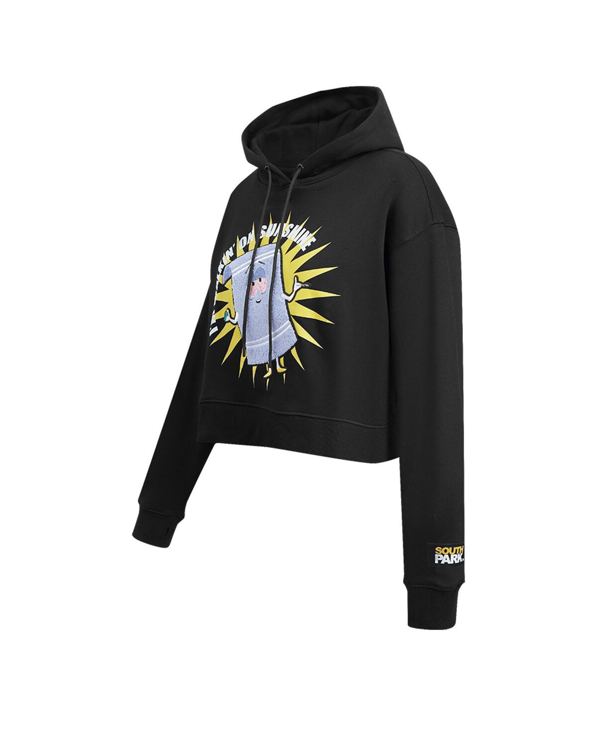 FREEZE MAX WOMEN'S FREEZE MAX BLACK SOUTH PARK TOWLIE I'M WALKING ON SUNSHINE CROPPED PULLOVER HOODIE 