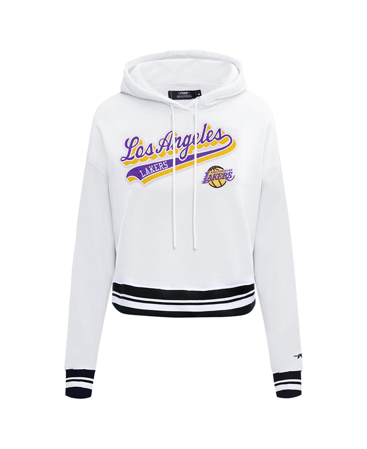 Shop Pro Standard Women's  White Los Angeles Lakers Script Tail Cropped Pullover Hoodie
