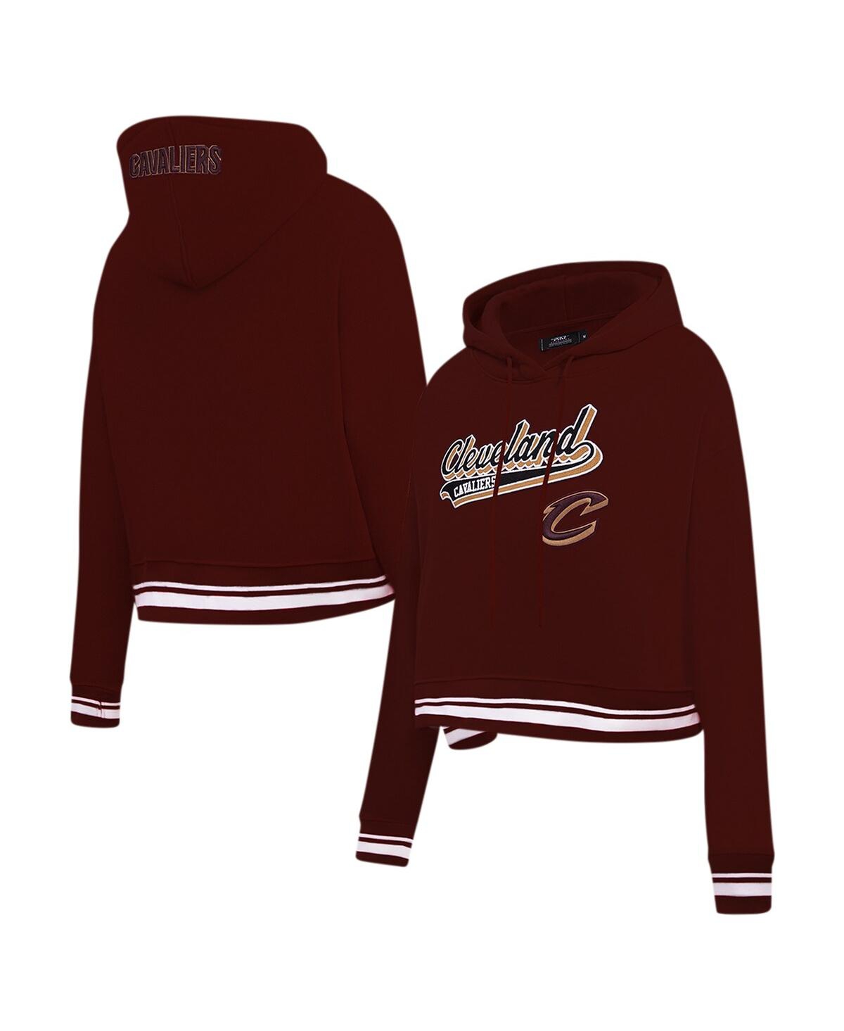 Pro Standard Women's  Wine Cleveland Cavaliers Script Tail Cropped Pullover Hoodie