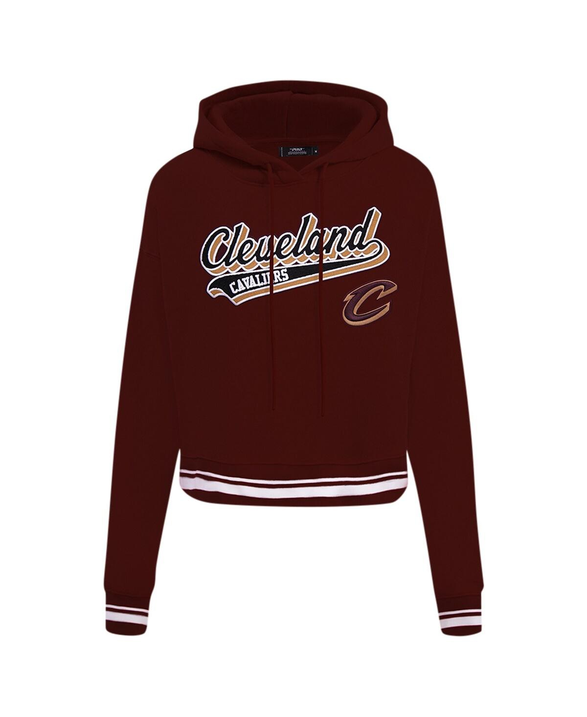 Shop Pro Standard Women's  Wine Cleveland Cavaliers Script Tail Cropped Pullover Hoodie