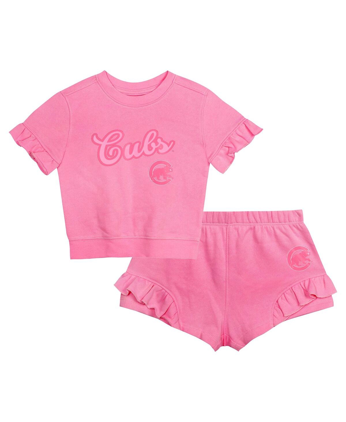 Outerstuff Babies' Girls Toddler  Pink Chicago Cubs Dugout Cute T-shirt And Shorts Set