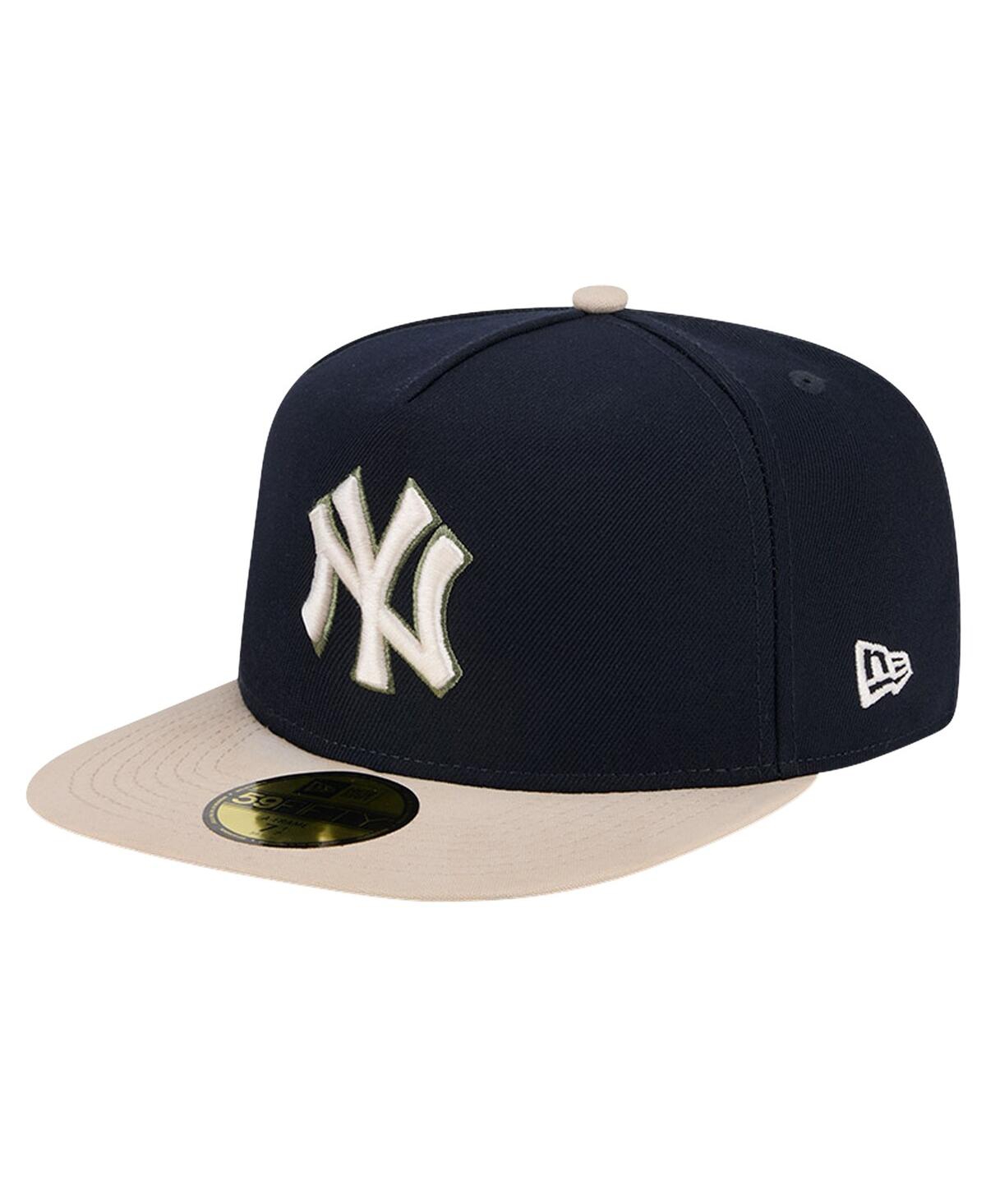 Shop New Era Men's  Navy New York Yankees Canvas A-frame 59fifty Fitted Hat