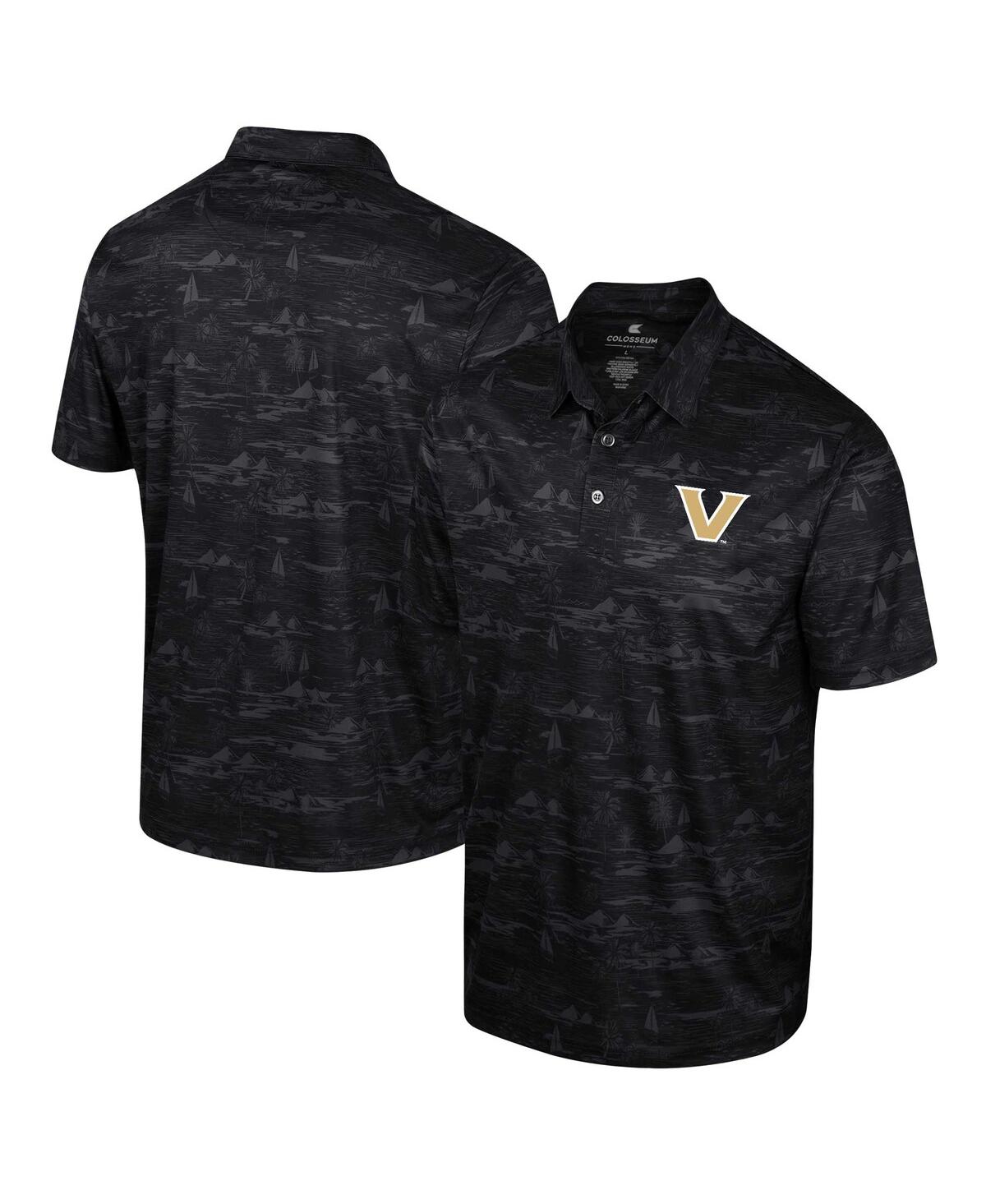 Men's Colosseum Black Vanderbilt Commodores Daly Print Polo Shirt - Black