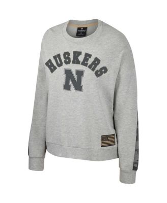 Women's Heather Gray Nebraska Huskers OHT Military-Inspired Appreciation Flag Rank Dolman Pullover Sweatshirt