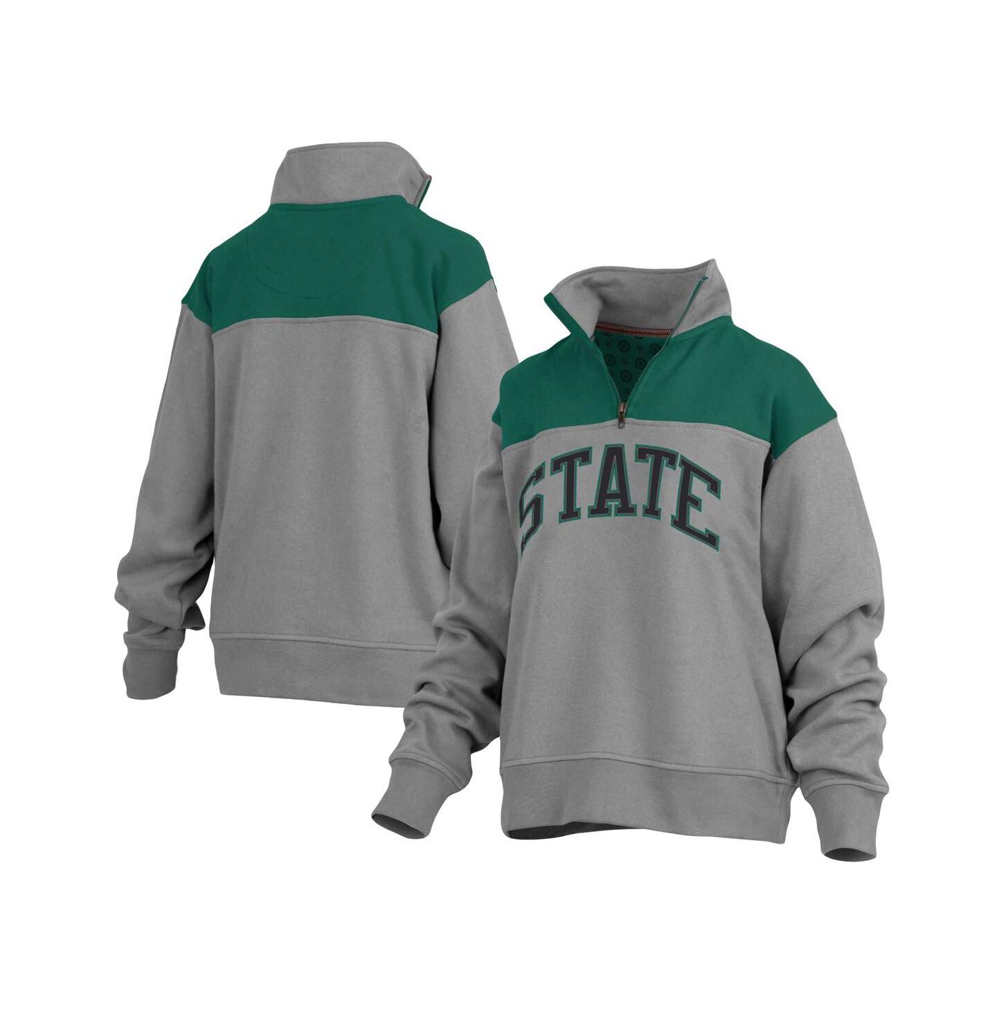 Женская куртка Pressbox Gray Michigan State Spartans Avon Fleece Quarter-Zip — фото 1