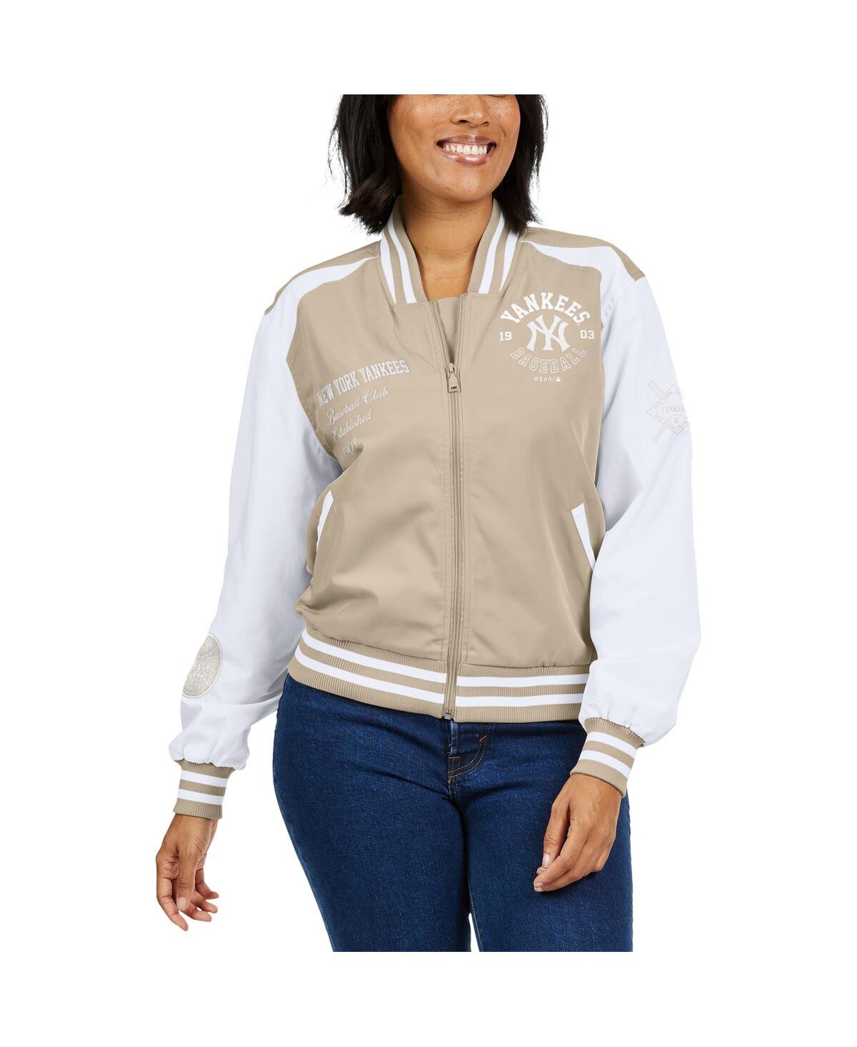Shop Wear By Erin Andrews Women's  Tan New York Yankees Tonal Full-zip Bomber Jacket