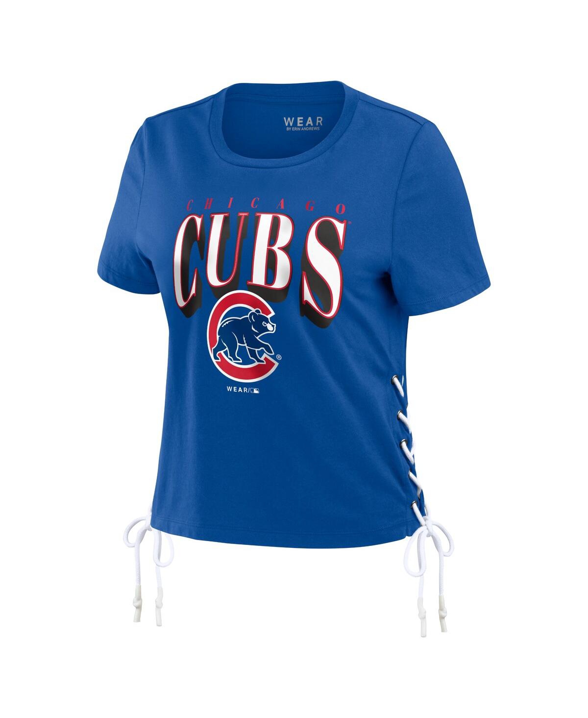 Shop Wear By Erin Andrews Women's  Royal Chicago Cubs Side Lace-up Cropped T-shirt