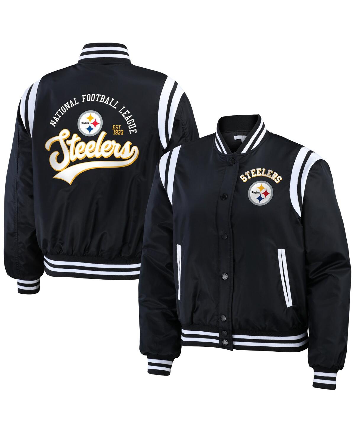 Wear By Erin Andrews Women's  Black Pittsburgh Steelers Full-zip Bomber Jacket