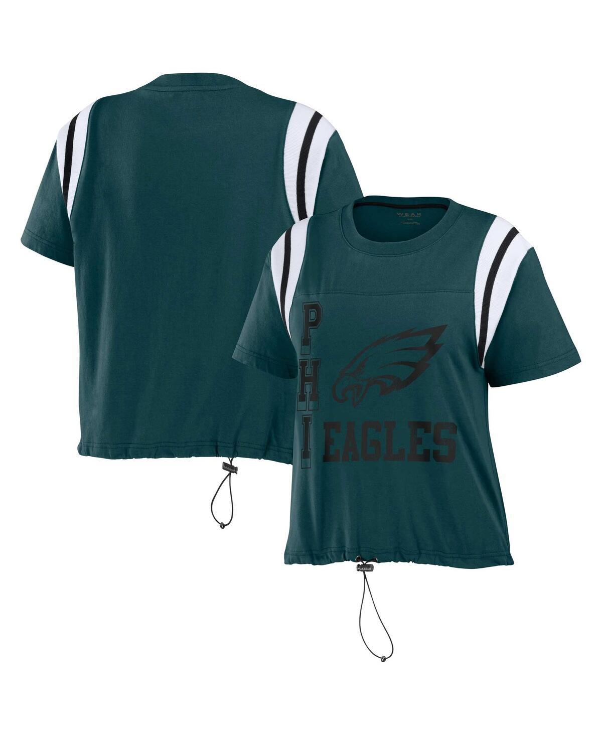 Shop Wear By Erin Andrews Women's  Midnight Green Distressed Philadelphia Eagles Cinched Colorblock T-shir