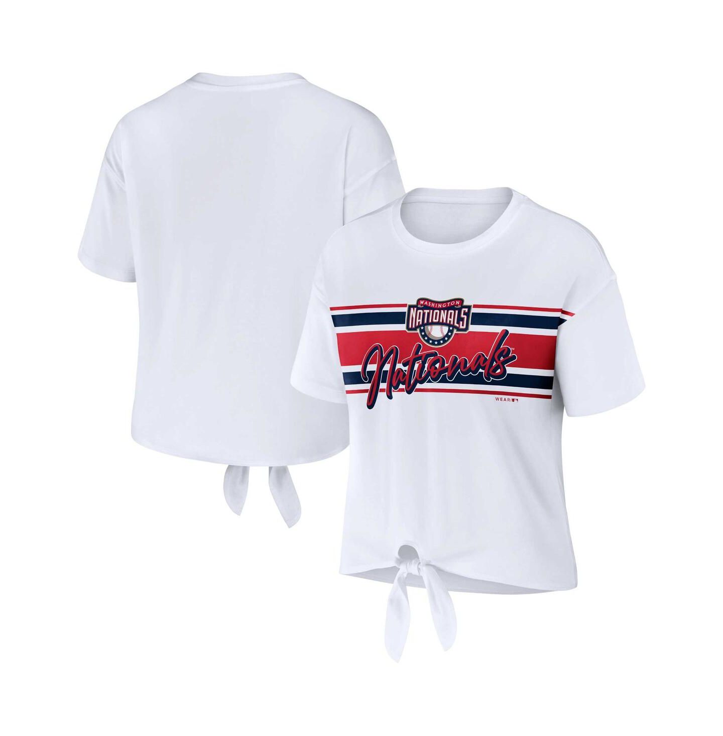 Женская футболка WEAR by Erin Andrews White Washington Nationals Front Tie — фото 1