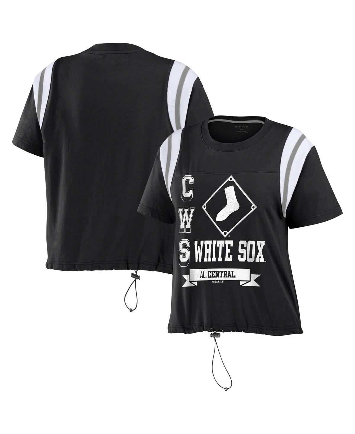 Shop Wear By Erin Andrews Women's  Black Distressed Chicago White Sox Cinched Colorblock T-shirt
