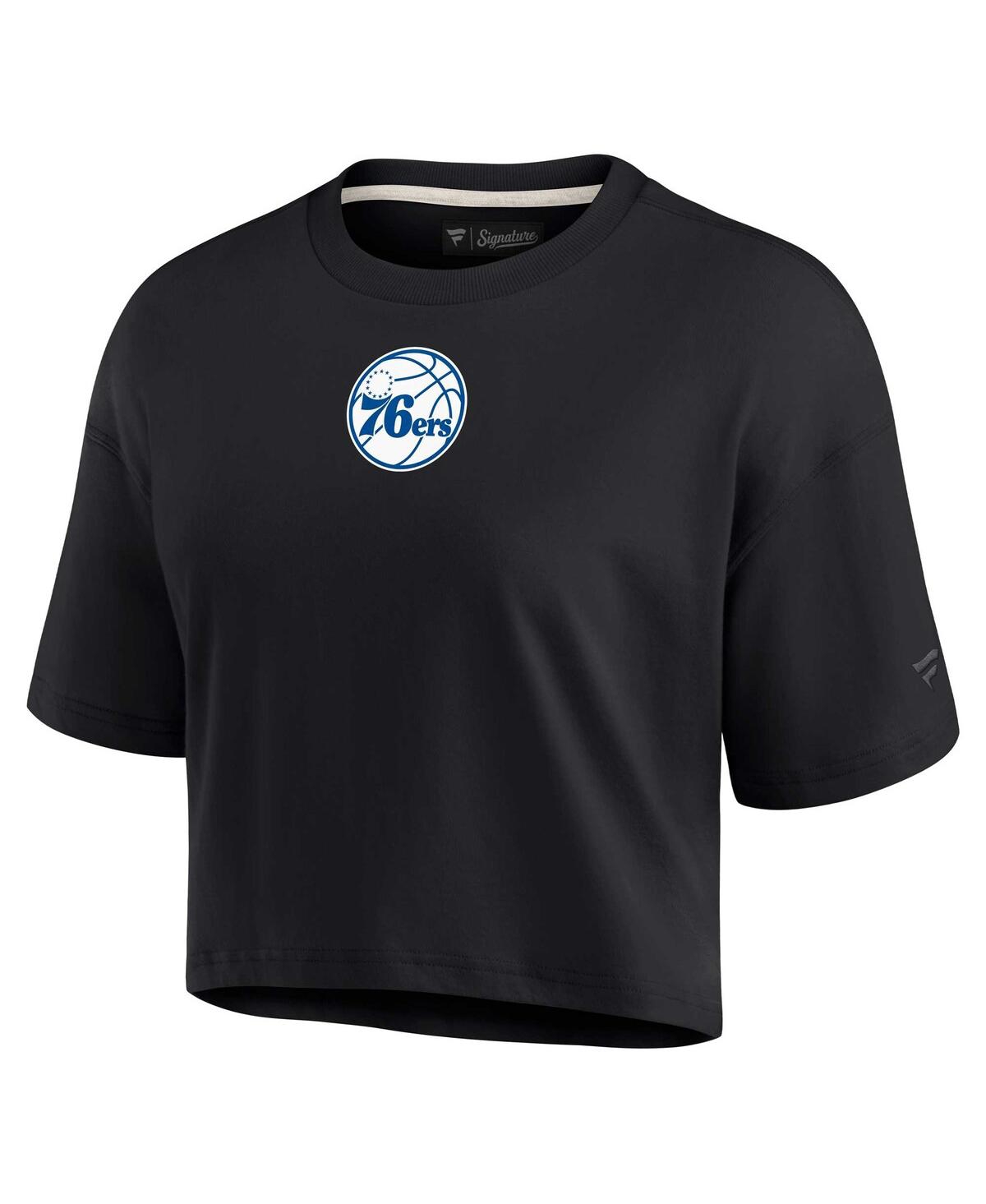 Shop Fanatics Signature Women's  Black Philadelphia 76ers Super Soft Boxy Cropped T-shirt