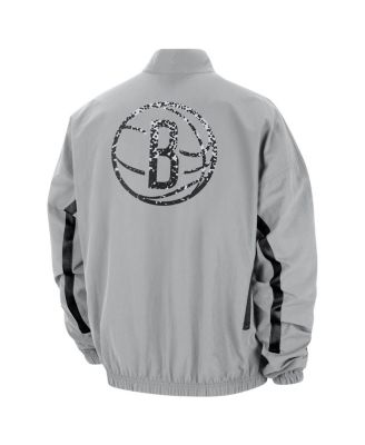 Men's Silver Distressed Brooklyn Nets Courtside Vintage-Like Warmup Full-Zip Jacket