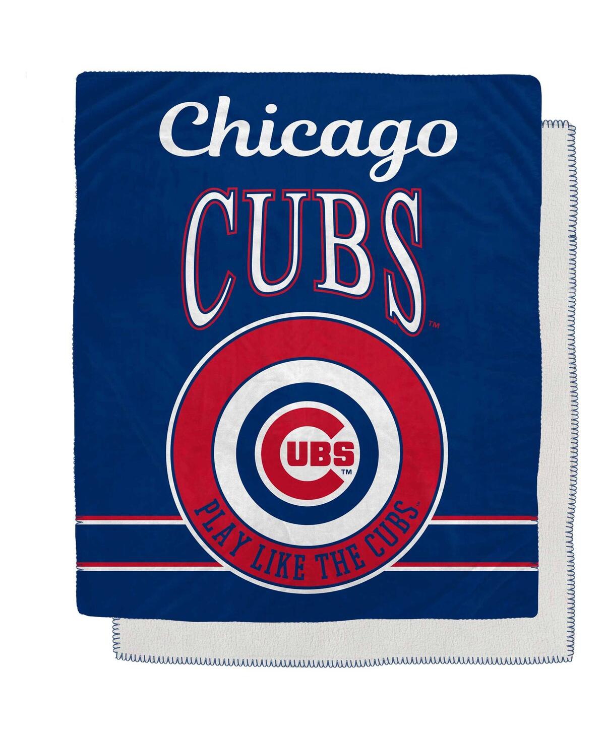 Pegasus Home Fashions Chicago Cubs 50" X 60" Retro Emblem Flannel Fleece Sherpa Blanket In Navy