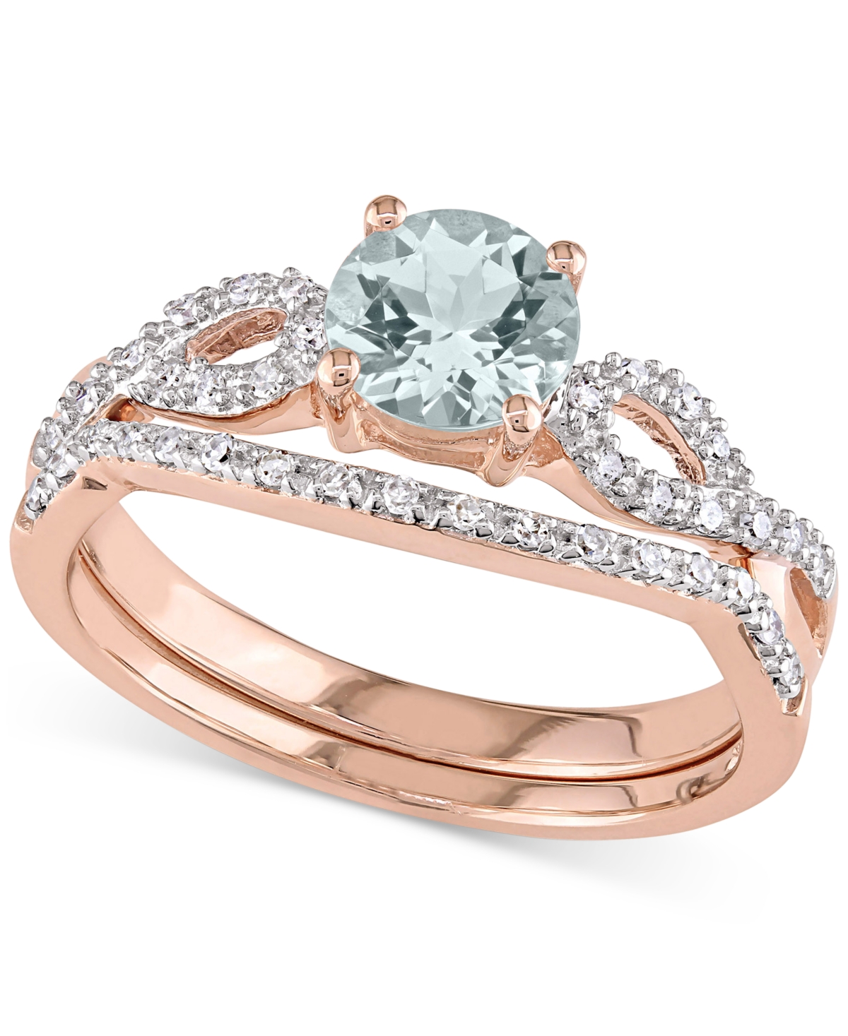 Macy's Aquamarine (5/8 Ct. T.w.) & Diamond (1/6 Ct. T.w.) Infinity Bridal Set In 10k Rose Gold