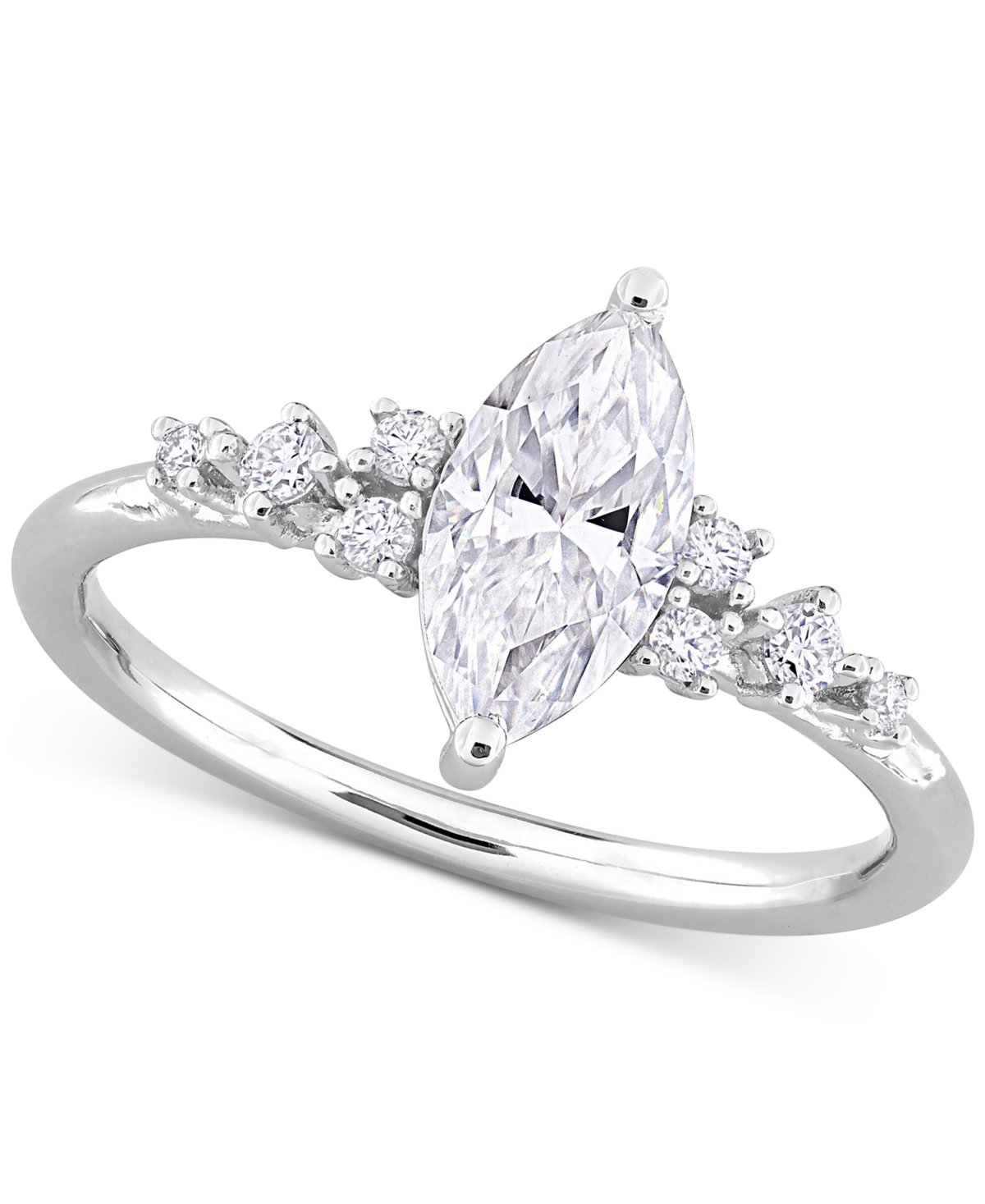 Shop Macy's Moissanite (1-1/8 Ct. T.w.) Marquise-cut Engagement Ring In Sterling Silver